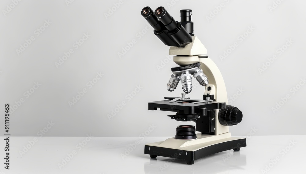 Detailed Microscope Placed on a Clean Laboratory Surface During Daylight Hours Detailed Microscope Placed on a Clean Laboratory Surface During Daylight Hours