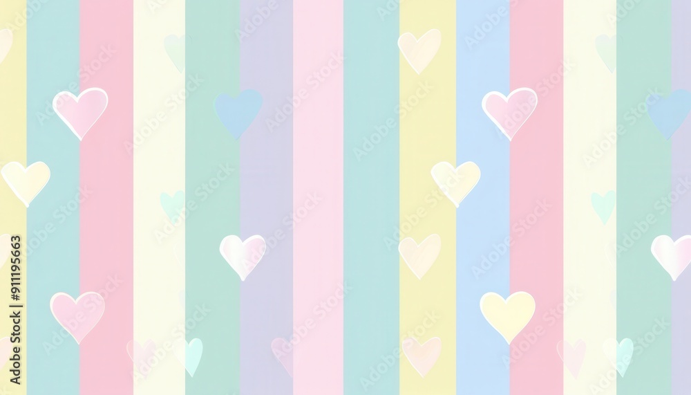 Colorful Striped Background With Heart Patterns in Soft Pastel Shades Colorful Striped Background With Heart Patterns in Soft Pastel Shades