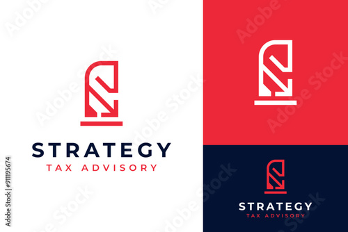 Knight Chess Tax Reduce Decrease Down Strategy Logo Design Template