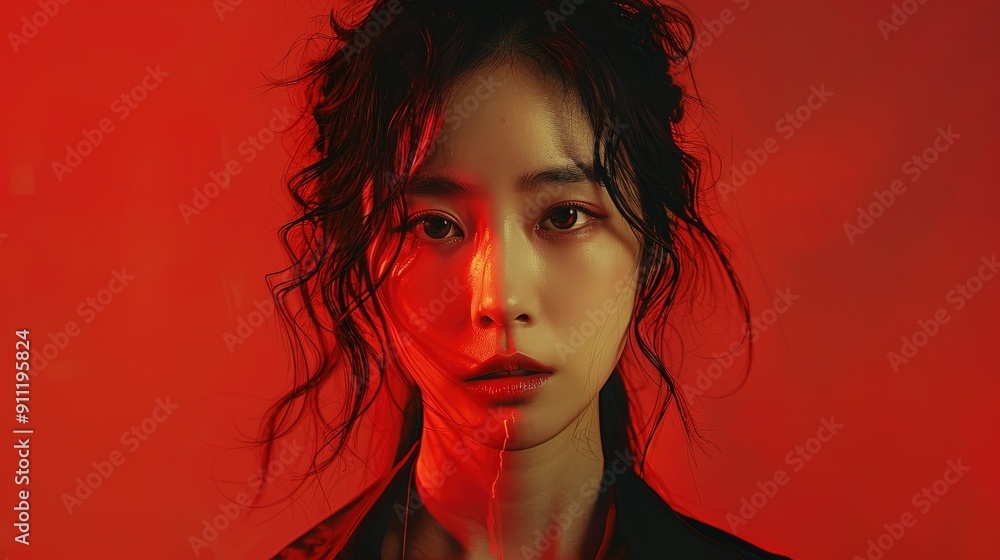 A picture of a korean woman with a serious expression on his face A picture of a korean woman with a serious expression on his face