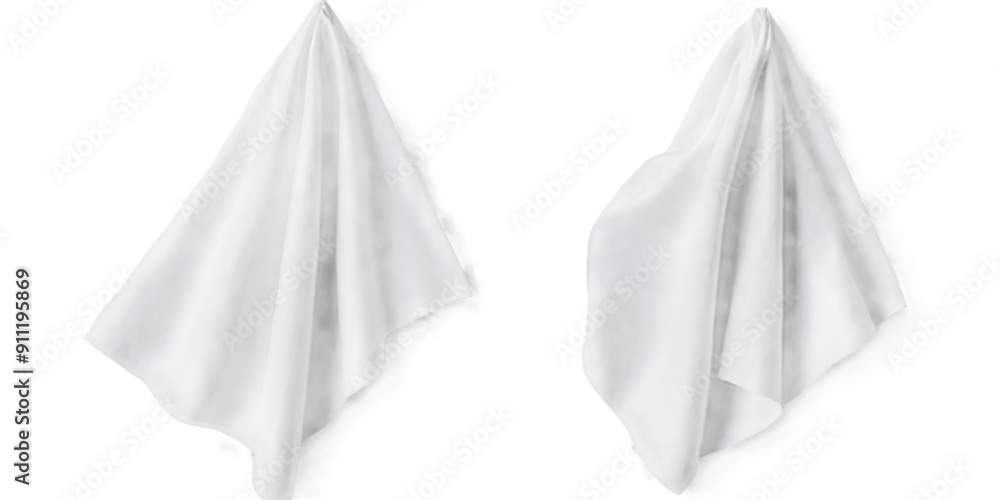 Fototapeta premium Two white cloth napkins folded triangular shape background A vector design