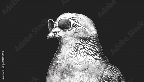 A Stylish Bird Wearing Sunglasses Poshly Poses Against a Dark Background photo