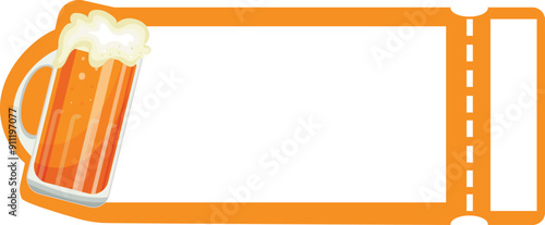 Oktoberfest coupon template with a square beer glass and beer in it placed on the side of the template, , vector