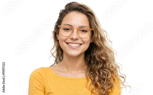 Portrait young woman long curly hair She wearing Young Uruguayan woman happy photo