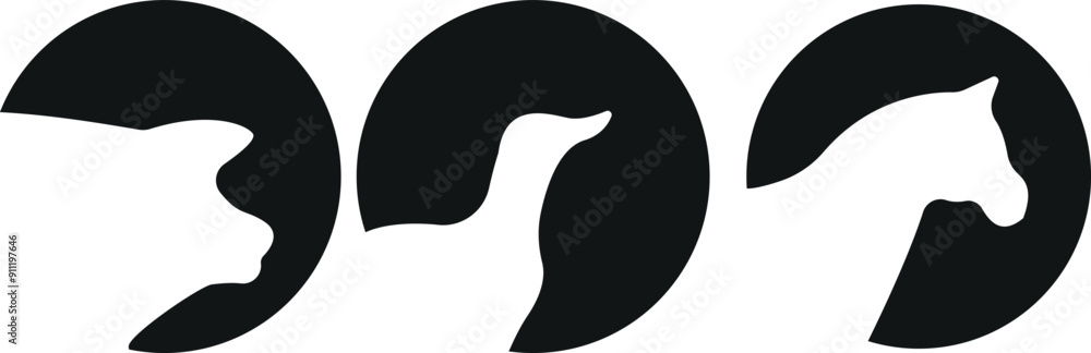 set of templates of round stickers with animals, namely with the shadow of a bull, piglets and ducks vector set of templates of round stickers with animals, namely with the shadow of a bull, piglets and ducks vector