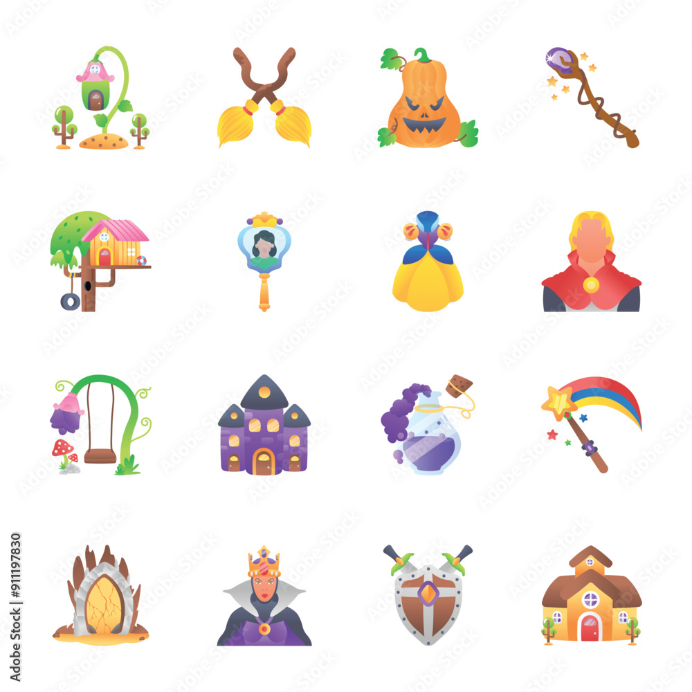 Fototapeta premium Bundle of Fairytail Flat Icons