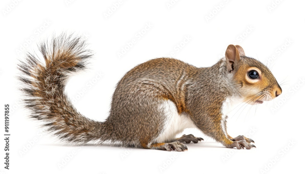 Squirrel Foraging for Food in a Sunny Forest During Early Morning Hours Squirrel Foraging for Food in a Sunny Forest During Early Morning Hours