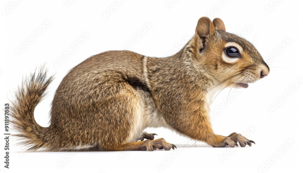 A Curious Squirrel Sitting Gracefully on a White Background During Bright Daylight A Curious Squirrel Sitting Gracefully on a White Background During Bright Daylight
