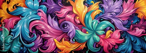 Vibrant abstract artwork with swirling colorful patterns, creating a dynamic and eye-catching visual effect.