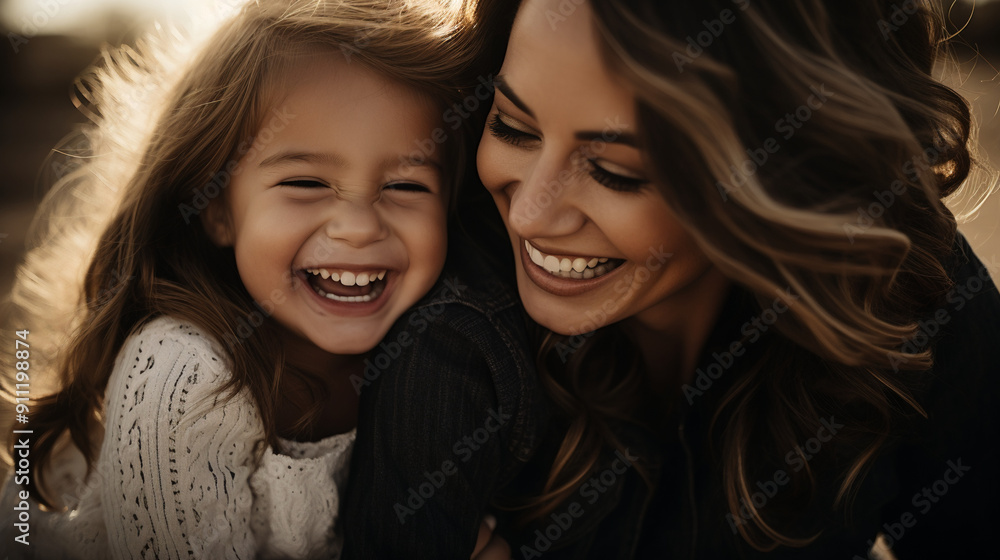 Little girl and mother smile happily.