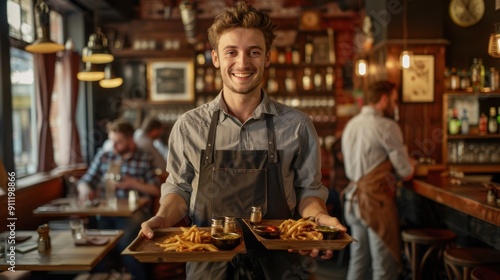 The waiter with fries