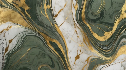 Olive green and gold luxury marble pattern. Abstract olive green and golden liquid for the background.	