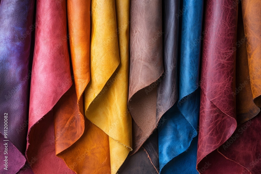 Leather dyed in various colors, transitioning smoothly from one shade to another. Leather dyed in various colors, transitioning smoothly from one shade to another.