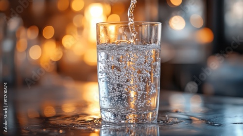 Crystal-clear 8k shot of clean drinking water being poured into a glass, illustrating the fundamental need for clean water.