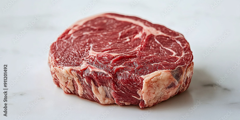 Fototapeta premium Fresh Raw Beef Ribeye Meat on a White Background