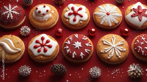 Colorful, festive cookies decorated with white and red icing, perfect for holiday celebrations and seasonal gatherings.