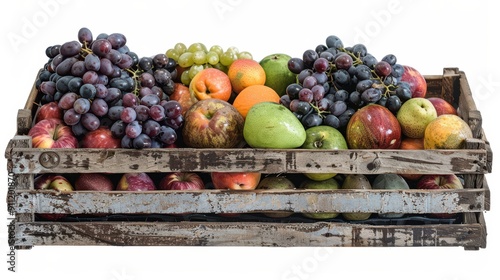 a crate full of fruit on a white background photo