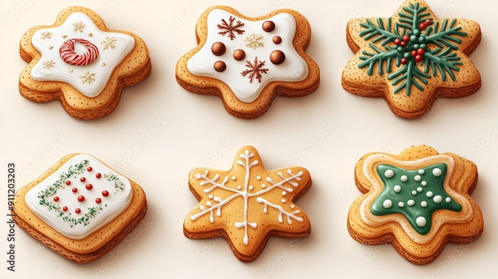 Decorative holiday cookies with festive icing designs, perfect for celebrating winter festivities and seasonal gatherings. Decorative holiday cookies with festive icing designs, perfect for celebrating winter festivities and seasonal gatherings.