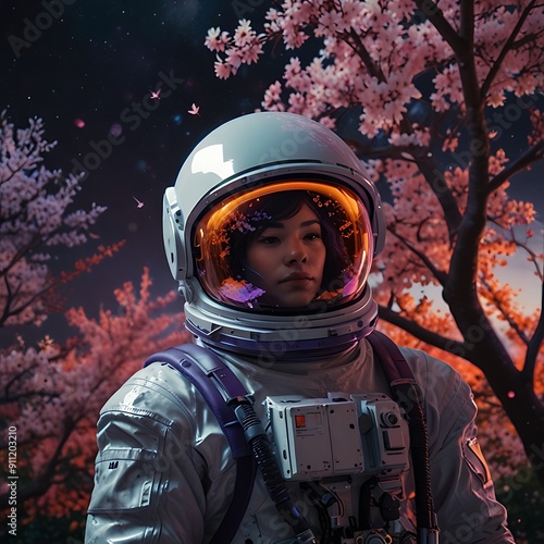 Create a futuristic image of an astronaut in a glowing photo