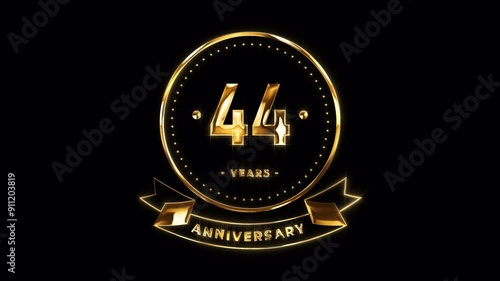 44th Anniversary Celebration. Happy 44 Years Anniversary Animation in Gold Color on the Transparent Background, Alpha Channel. Great for greetings, celebrations, events, and gifts. photo