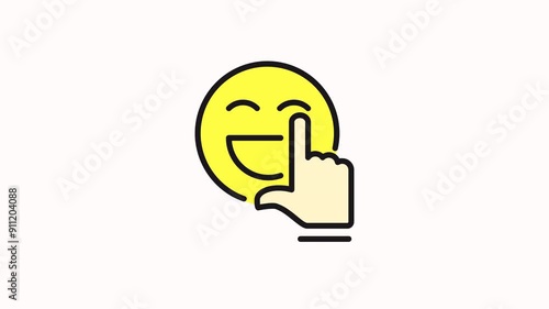 motion icon Yellow smiley face with closed eyes and a finger pointing at it. 
