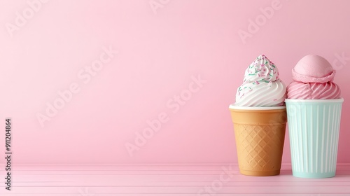 Ice cream parlor flat design front view retro theme water color colored pastel