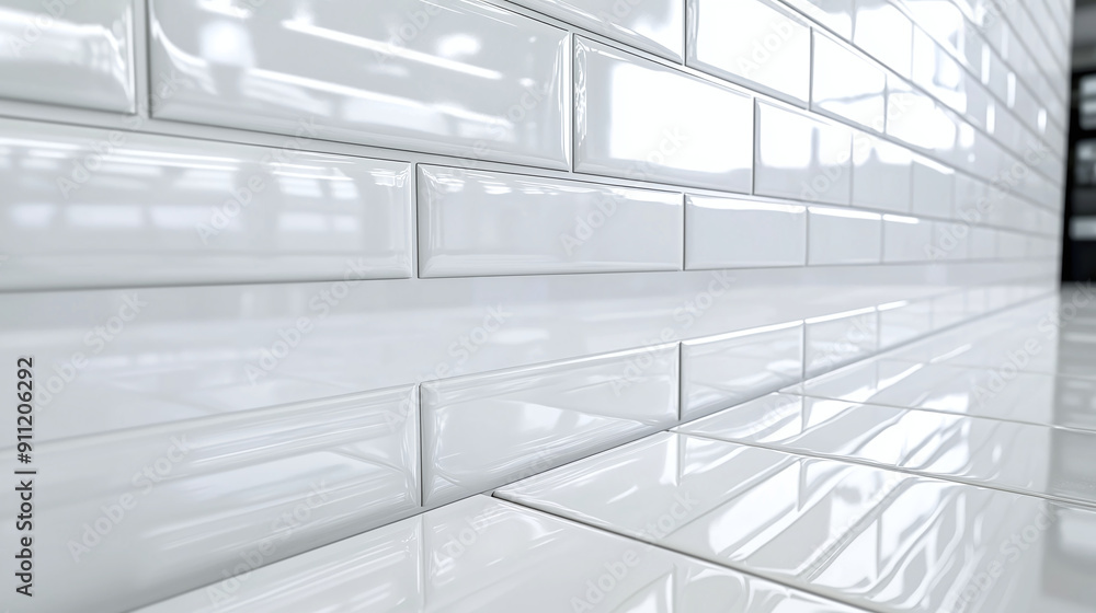 close-up of glossy, white tiles displayed in a showroom setting close-up of glossy, white tiles displayed in a showroom setting