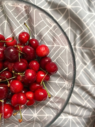 Bright red ripe cherry close-up