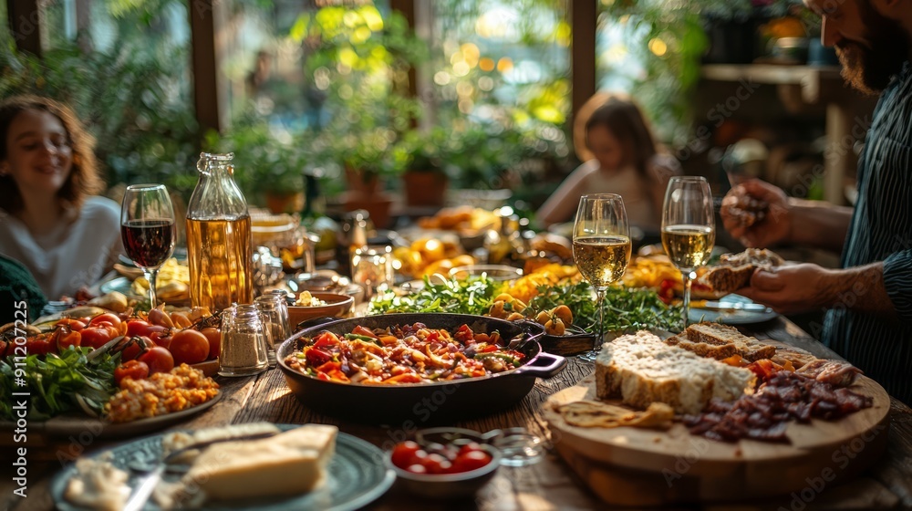 High-definition 8k image of a family gathered around a dinner table, sharing a nutritious meal, symbolizing the basic human need for food. High-definition 8k image of a family gathered around a dinner table, sharing a nutritious meal, symbolizing the basic human need for food.