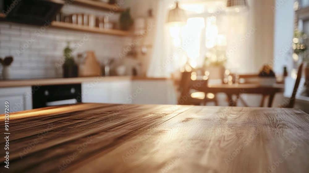 A wide table in the foreground in the kitchen A wide table in the foreground in the kitchen