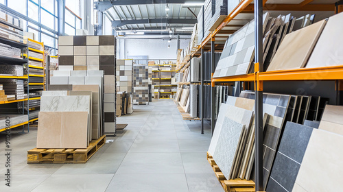 a warehouse-style tile showroom, featuring an extensive selection of tiles for bathrooms and kitchens