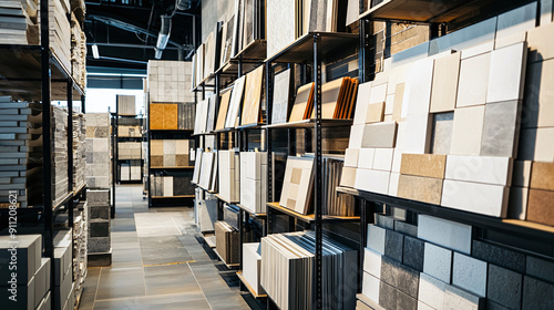 a warehouse-style tile showroom, featuring an extensive selection of tiles for bathrooms and kitchens © Luluraschi