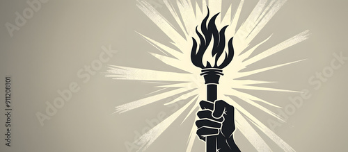 An abstract and artistic illustration of a hand holding an Olympic torch, with the flame surrounded by geometric shapes and splatter effects. 