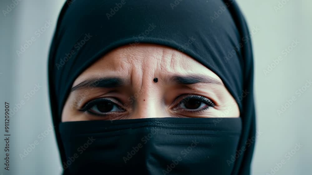 Portrait of a woman in a niqab with an expression of sadness and anxiety on her face.
Concept: religions and culture Portrait of a woman in a niqab with an expression of sadness and anxiety on her face.
Concept: religions and culture