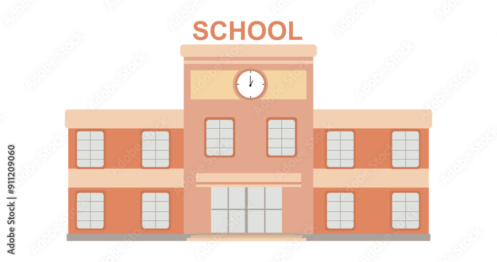 School building in flat style. Building of college 2D raster isolated illustration. Antique university building flat object on isolate of background. School building in flat style. Building of college 2D raster isolated illustration. Antique university building flat object on isolate of background.