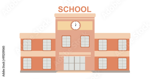 School building in flat style. Building of college 2D raster isolated illustration. Antique university building flat object on isolate of background.