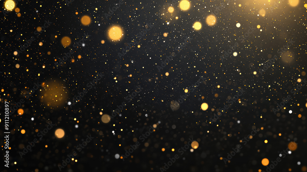 Obraz premium A stunning display of golden bokeh sparkles against a deep black background, creating a magical and luxurious ambiance that's perfect for festive occasions.