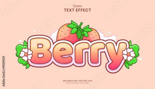 decorative cute strawberry editable text effect vector design