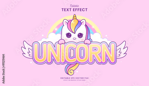 decorative unicorn with mascot editable text effect vector design