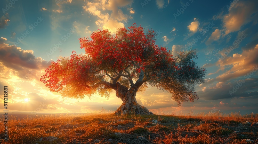 Solitary Tree in Golden Sunset Solitary Tree in Golden Sunset
