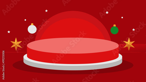 red round product podium Christmas theme vector illustration