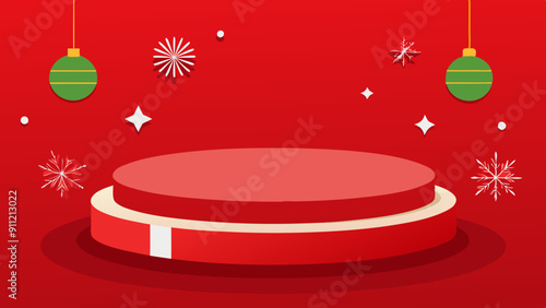 red round product podium Christmas theme vector illustration