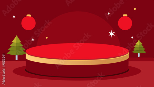 red round product podium Christmas theme vector illustration