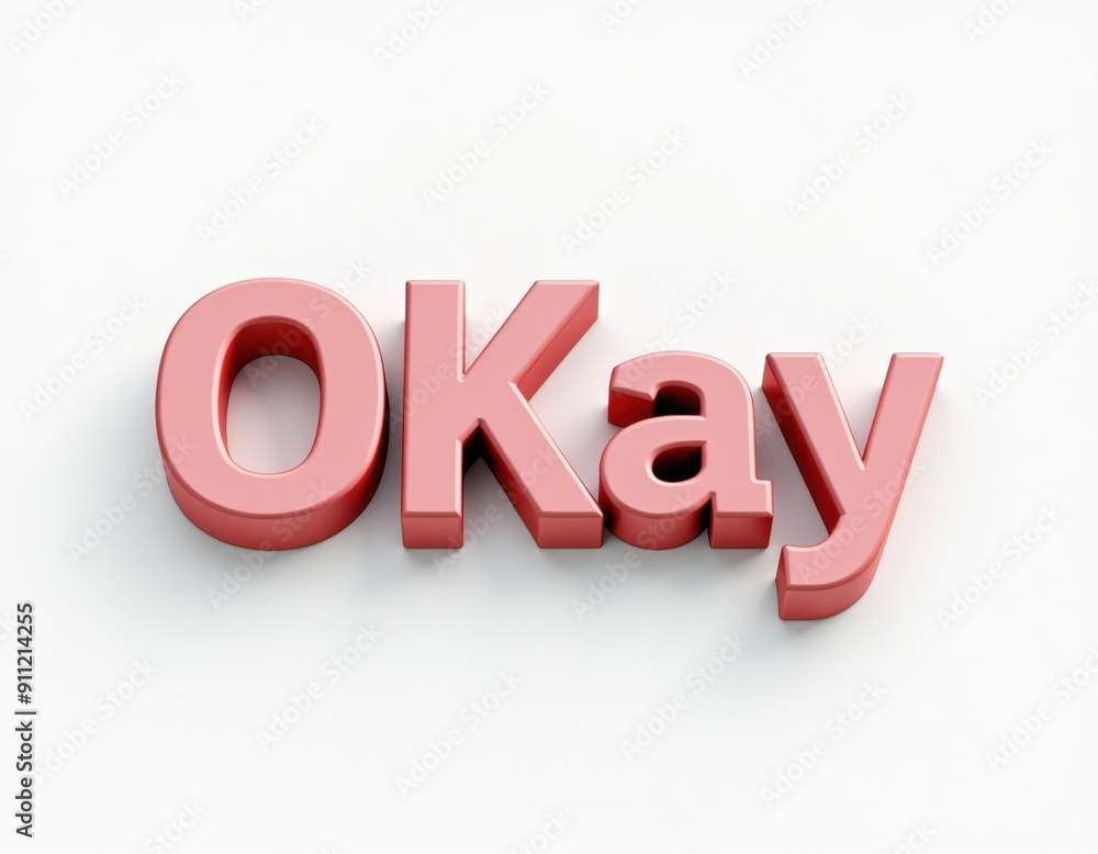 OKAY three-dimensional text typography. Word lettering 3D render illustration OKAY three-dimensional text typography. Word lettering 3D render illustration