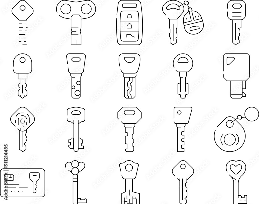 Key For Open And Close Padlock Icons Set Vector. Vintage And Modern Electronic Key With Fingerprint Scanner System, Car And House, Standard English And Ancient Style Color Illustrations Key For Open And Close Padlock Icons Set Vector. Vintage And Modern Electronic Key With Fingerprint Scanner System, Car And House, Standard English And Ancient Style Color Illustrations