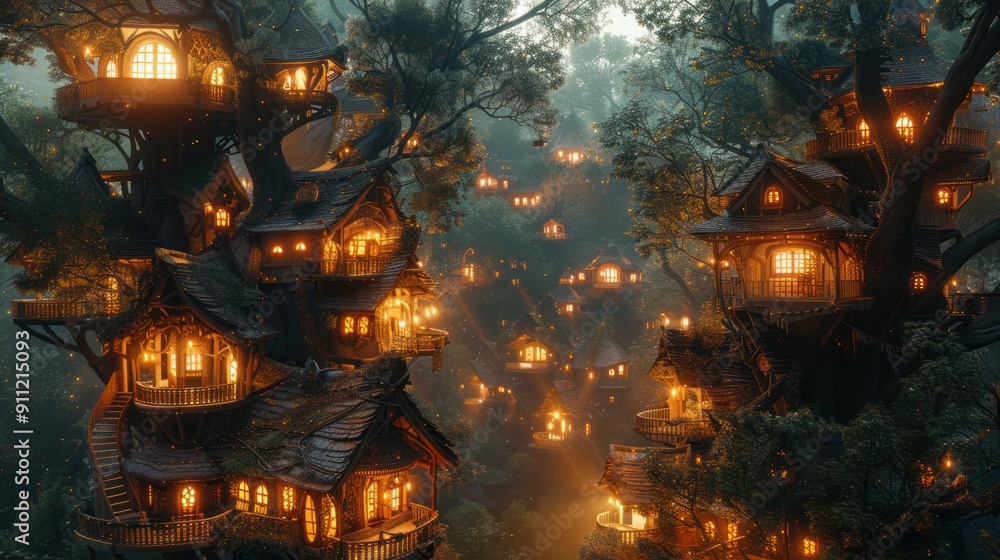 A fantasy village nestled in the heart of an enchant A fantasy village nestled in the heart of an enchant
