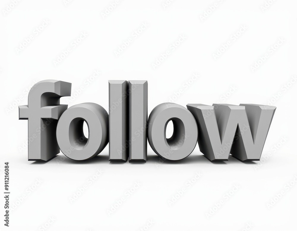 3D metallic text spelling 'follow' with a white background. 3D metallic text spelling 'follow' with a white background.