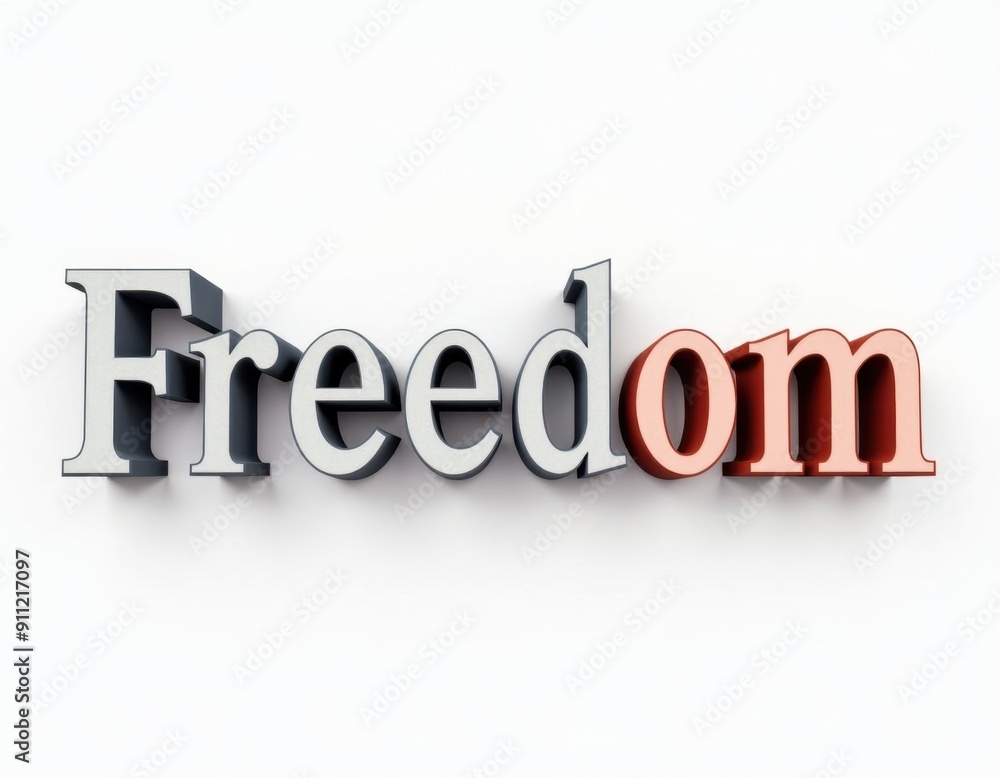 Freedom word 3D text typography design. Liberty, independence, democracy concept web banner illustration