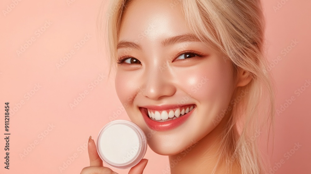 Young Asian beauty woman pulled back hair with korean makeup style on face and perfect skin on isolated pink background. Facial treatment, Cosmetology, plastic surgery. Young Asian beauty woman pulled back hair with korean makeup style on face and perfect skin on isolated pink background. Facial treatment, Cosmetology, plastic surgery.