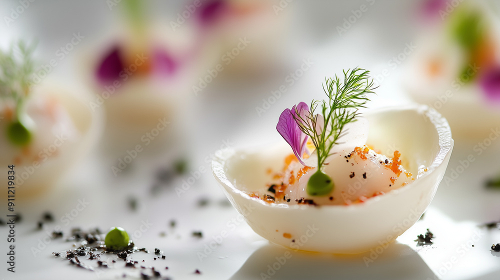 sophisticated and elegant amuse-bouche, food photography, fine dining, salad on a plate sophisticated and elegant amuse-bouche, food photography, fine dining, salad on a plate